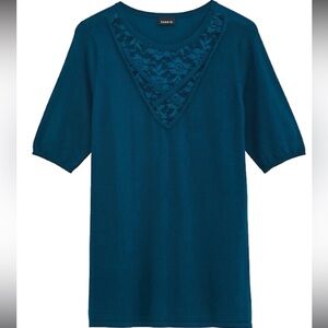 Torrid Plus Size 00 Teal Sweater Knit Lace Inset Short Sleeve Top